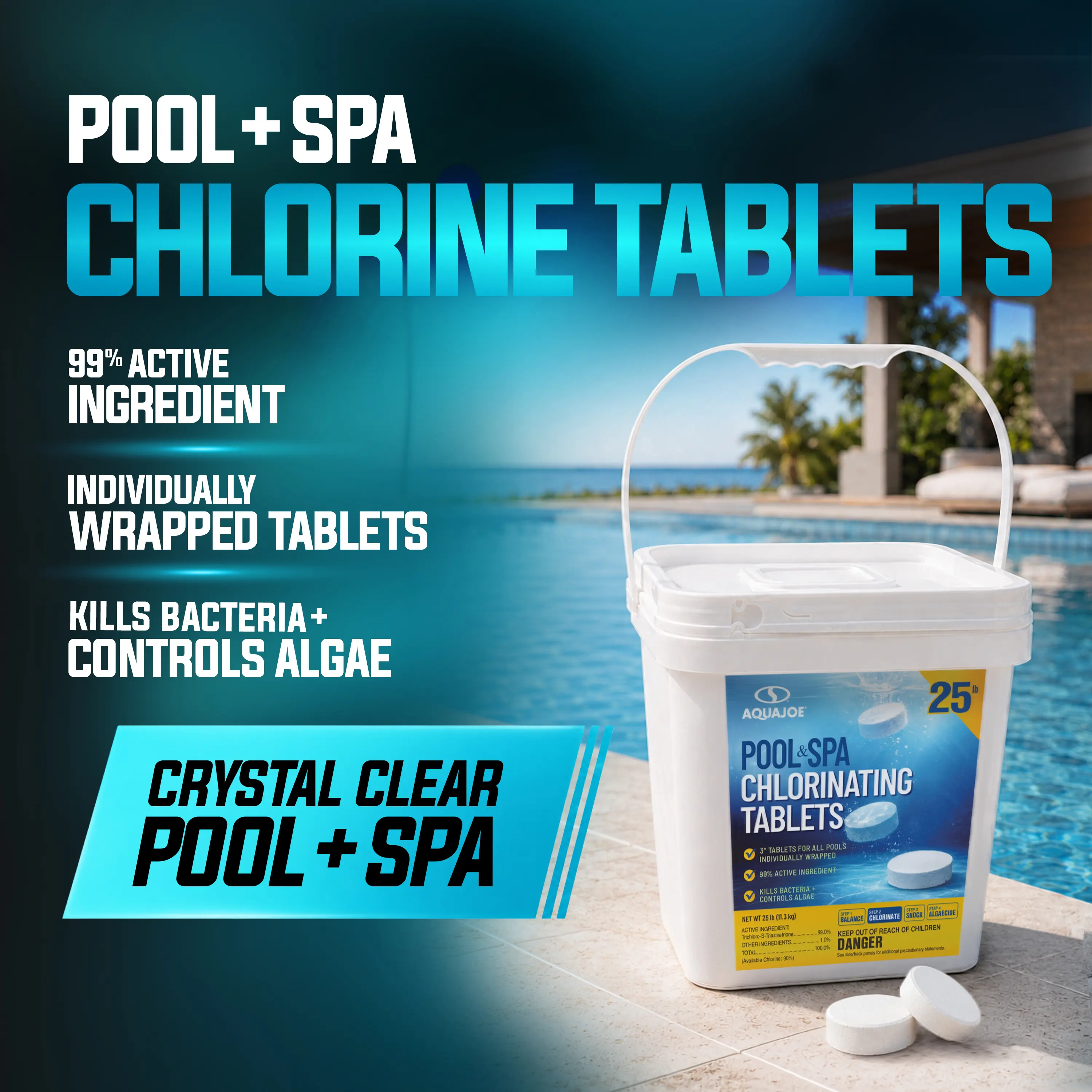 Aqua Joe Pool & Spa Chlorinating Tablets | 3'' Individually Wrapped Tablets | 90% Available Chlorine