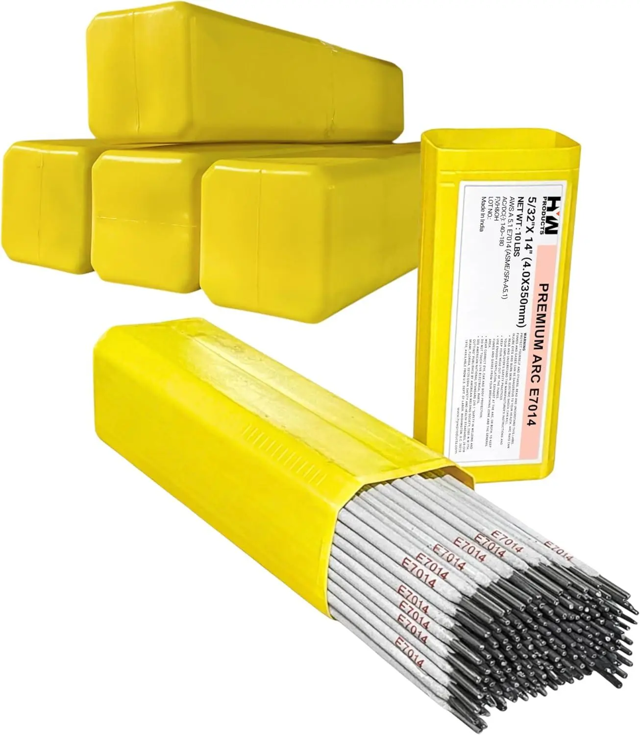 E7014 5/32in Premium Iron Powder Mild Steel Arc Stick Electrodes - 14in Welding Rods, Flat Pos. Use, Smooth Arc, Consistent Weld Beads, 10-Lb Box, 5PK