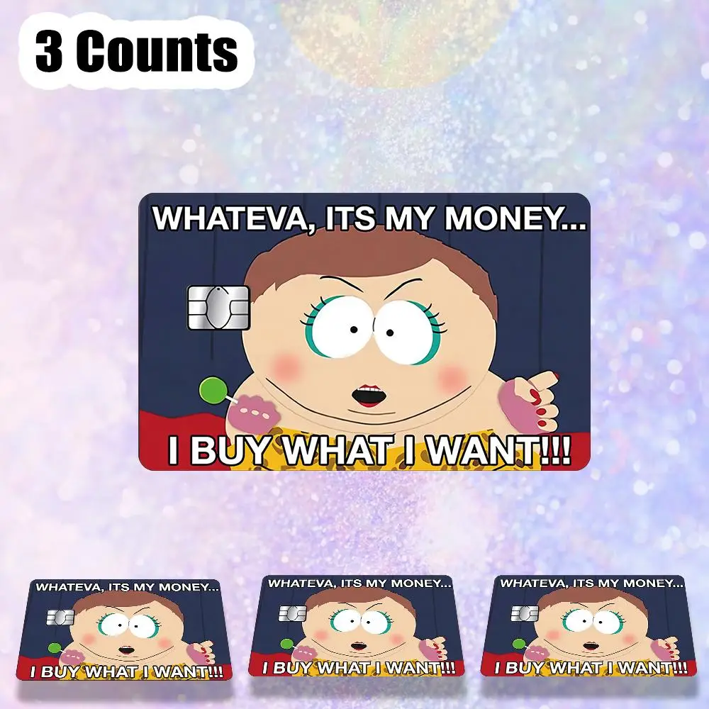 Funny Credit Card Stickers, 3 Counts/set Ultra-thin Waterproof Scratch-resistant Decorative Sticker for Cards Decor