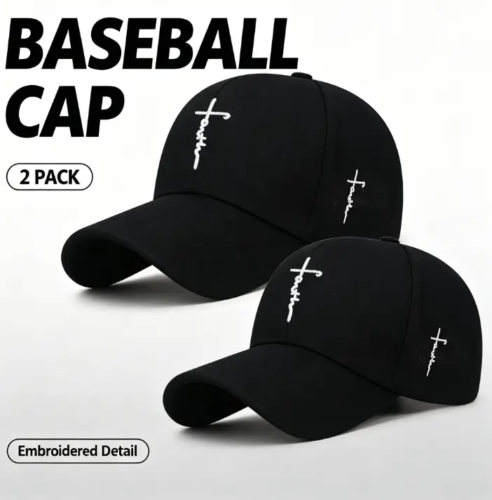 Unisex 2PCS Christian Cross Embroidery Hat Set - Luxury Gothic Cross Black Snapback Dad Baseball Caps, UV-Prevention Breathable Cotton, Comfortable Street Style, Ideal for Casual Church Everyday Sports Use with Reusable Bag