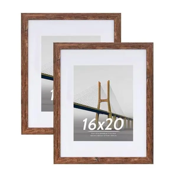 2 PACK 16x20 Wood Gallery Poster Frame, 16x20 Matted to 11x14 Wall Frames,Brown