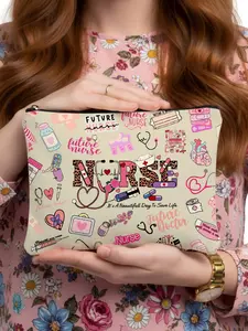 1pc Lightweight Nurse-Themed Makeup Bag | Versatile Storage Pouch, Makeup Organizer Pouch, Cosmetic Bag with Colorful Nurse Design, Durable Zipper Closure | Ideal Gift for International Nurses Day, Nurse Graduation, Holidays & Birthdays