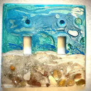 Handcrafted Switch Plates Set of 2 Beach Inspired Made with Fl Sand and Mother of Pearl Shells Unique Decorative Wall Plates