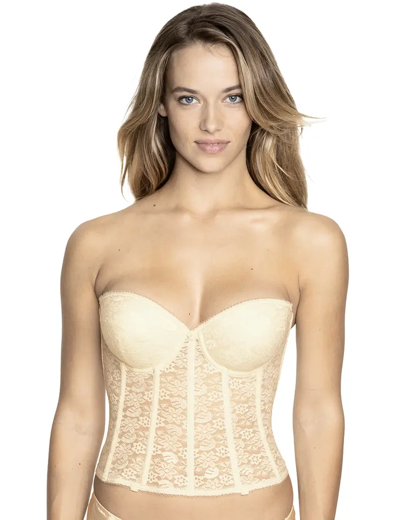 Dominique Women’s Hannah Strapless Push-Up Longline Bra #7759 - Low Back Corset, Bridal Bustier with Padded Cups & Boning for Shaping - Lingerie for Special Occasions - Ivory