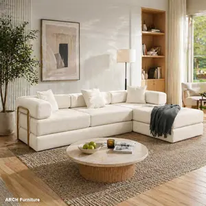108-in L-Shaped ARCH Modular Sectional Sleeper Sofa - Corduroy Modern Upholstered Sofa, Boneless Cloud Design, Deep Seat Sponge Compression, No Assembly, Convertible Fold-Out Bed, Removable Backrest, Chaise