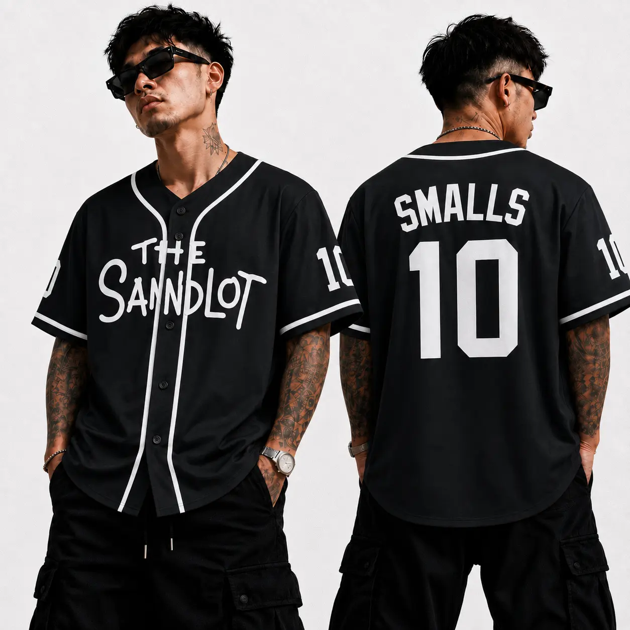 Black Baseball Jersey, Retro Number 10 Button-Up Sports Shirt, Classic Movie-Inspired Game Day Top, Unisex Casual Streetwear