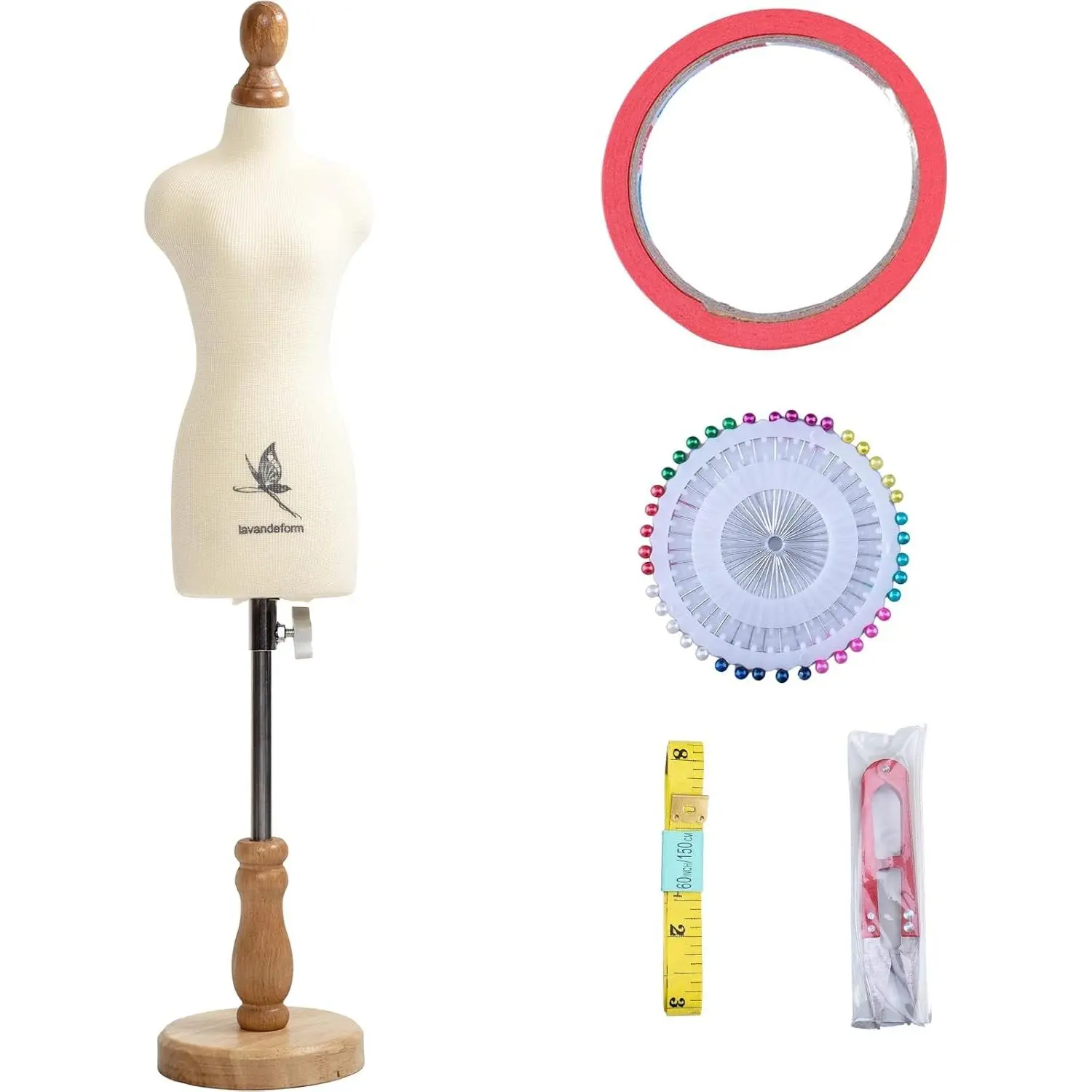 1/3 Scale Dress Form Mannequin for Fashion Design Pattern Making and Draping 12.8-Inch Torso Adjustable 21.3 to 27.2 Inches Overall Height, Fully Pinnable Not Full-Size