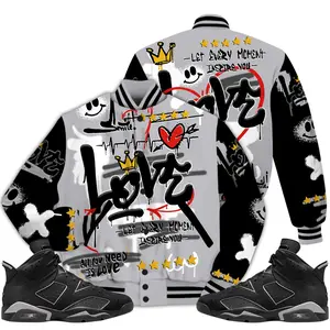 Cap And Gown 6s Outfit Varsity Jacket, Happy Love Beats Graffiti Sneaker Matching Shirt