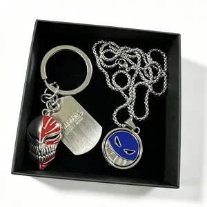 Bleach Anime Necklace Keychain Kurosaki Ichigo Mask Double Pendant Fashion Jewelry Cosplay Accessories Fans Gift