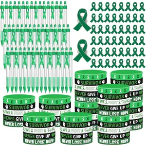 150 count Green Ribbon Awareness Accessories Include 50 Ribbon Pen 50  Bracelets 50 Pins for Cerebral Palsy Liver  Mental  Awareness Month Advocates Events Gifts