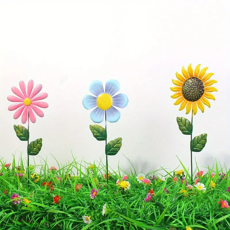 Metal Iron Garden Outdoor Decor, Metal Ground Stake Sunflower Craftsmanship, Yard Garden Statue, Garden Sculptures Statues, Durable and Aesthetic Design