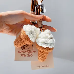 WOOLFOO Crochet Ice Cream Bag Charms&Keychains,Handmade Car Accessory, Gifts for Kids Girls and Women