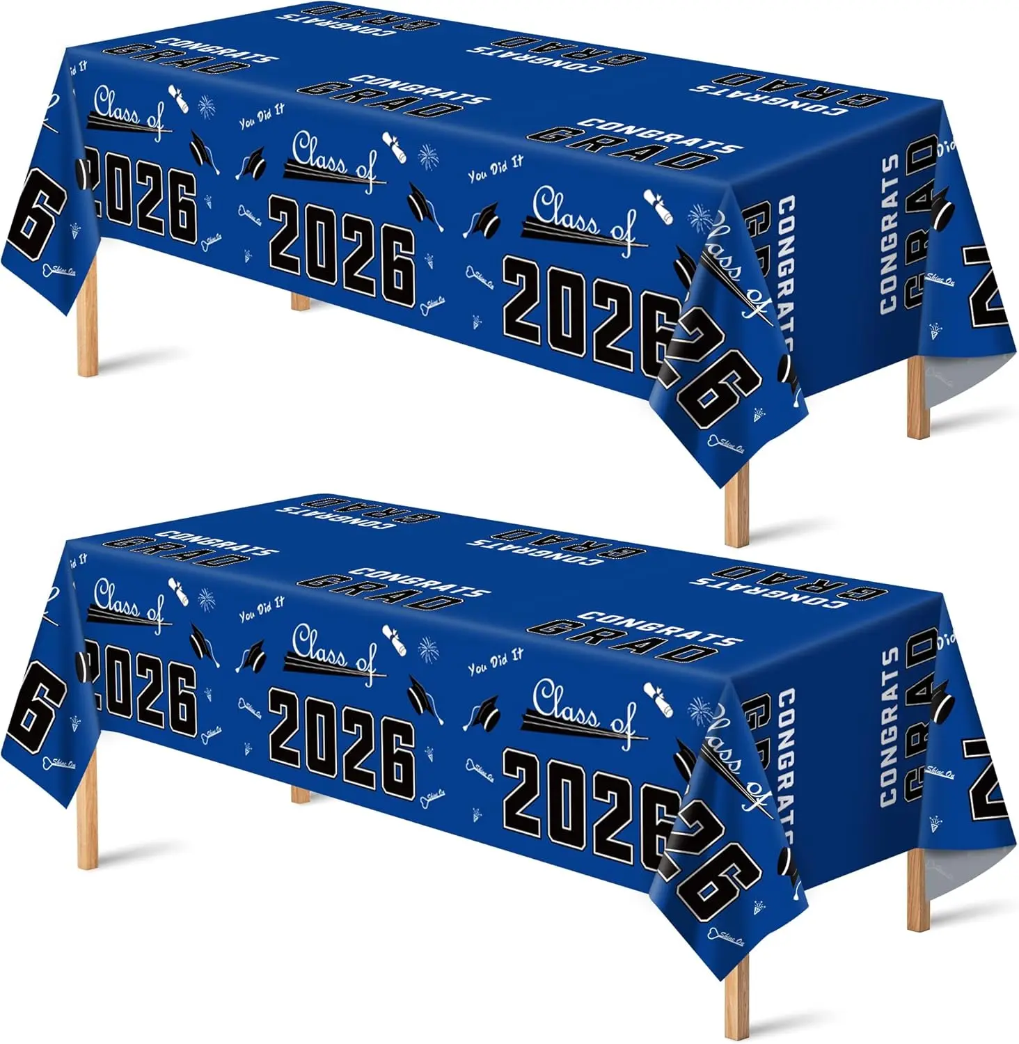 Disposable Plastic Blue Tablecloth (54" X 108", 2-Pack) for 2026-2027 Graduation Party Decorations, Class of 2026 Supplies, Favors & Banner Accessories