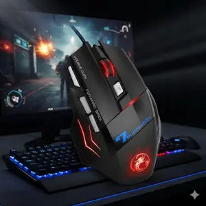 Gaming Mouse 5500 DPI RGB Wired, 7 Programmable Buttons Ergonomic Design with Anti-Slip Grip & Wrist Support, Customizable Macro Settings, Portable Gear for PC Gamers