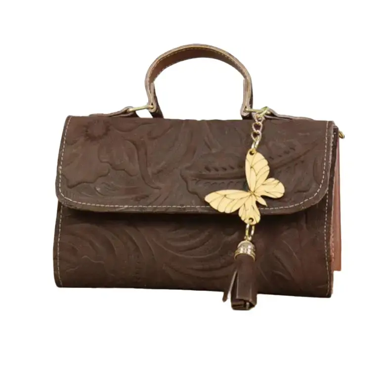 Women's Genuine Leather Hand-Tooled Casual Crossbody Hobo Bag - Hand Shoulder Bag, Casual Handbag, Genuine Leather Handbags