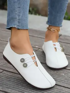 Women's Fashionable Plain Slip on Flats, Casual Comfortable Round Toe Flat Shoes for Daily Wear, Breathable Shoes for Women & Girls