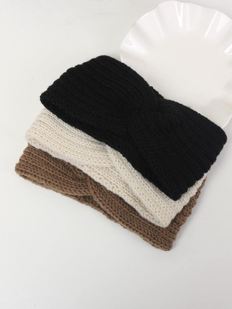 [Christmas Gift]Triple Knot Warmth Ribbed Knit Headband Set-3pcs (color-1, Standard)