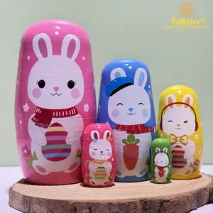 1 Set Russian Nesting Dolls,  Little White Rabbit Matryoshka Dolls, Wooden Educational Toys for Kids, Crafts & Collectible Souvenirs, Ideal Gifts for Christmas Halloween Easter Thanksgiving Valentine's Day Ramadan New Year Birthday Party Wedding.