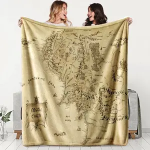 Middle-Earth Map Theme Vintage Flannel Blanket, Soft Warm Anti-Pilling, Ideal for Naps Camping Travel