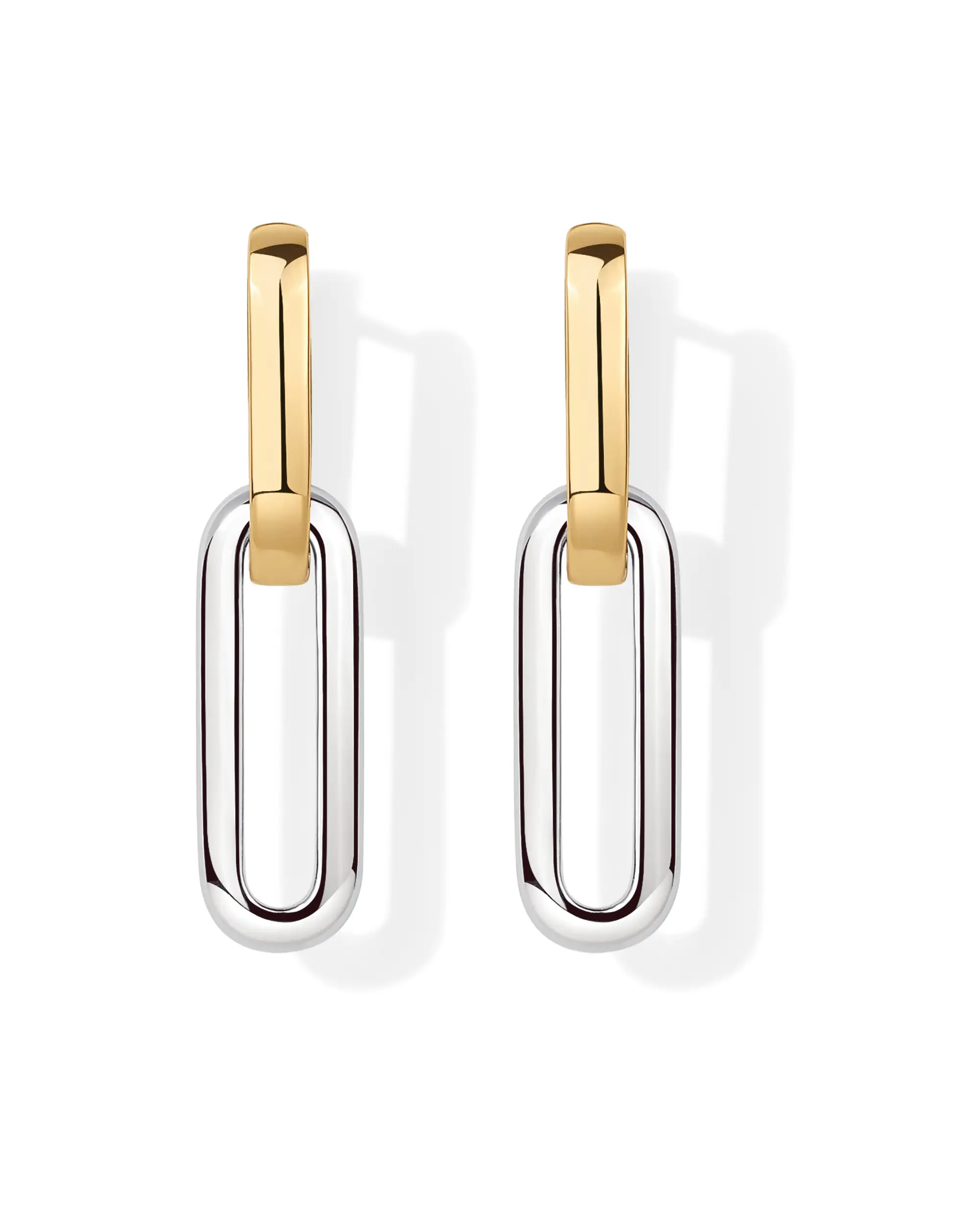 PAVOI 14K Gold Plated Two-Toned Convertible Link Huggie Earrings for Women | Paperclip Link Statement Drop Dangle Earrings