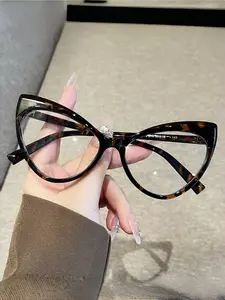 Fashion Leopard Pattern Cat Eye Glasses, Anti-Blue Light Plastic Frame, Ultra-Lightweight & Durable, Perfect for Work Study Daily Use