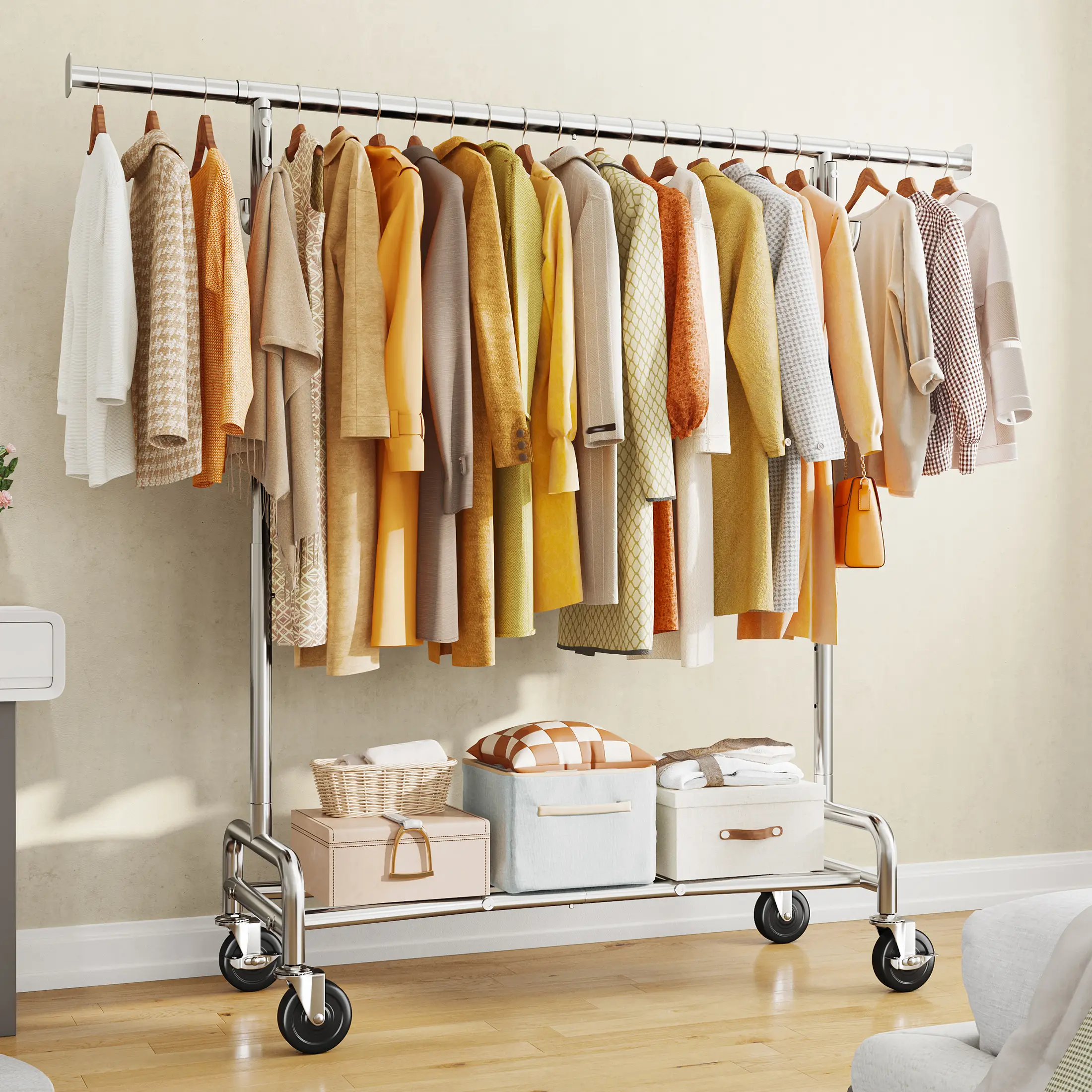 Raybee Furniture Clothes rack for hanging Clothing Rack with Hooks, Extendable & Height Adjustable Coat Clothing Rack, Heavy Duty Clothes Racks Holds