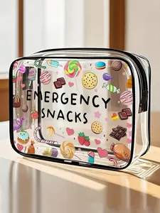 New snack-patterned PVC cosmetic bag, Clear cosmetic bag, transparent waterproof toiletry bag, beach bag, Travel Cosmetic Bags, colorful printing, lightweight and foldable, suitable for travel, business, fitness, camping and outdoor activities