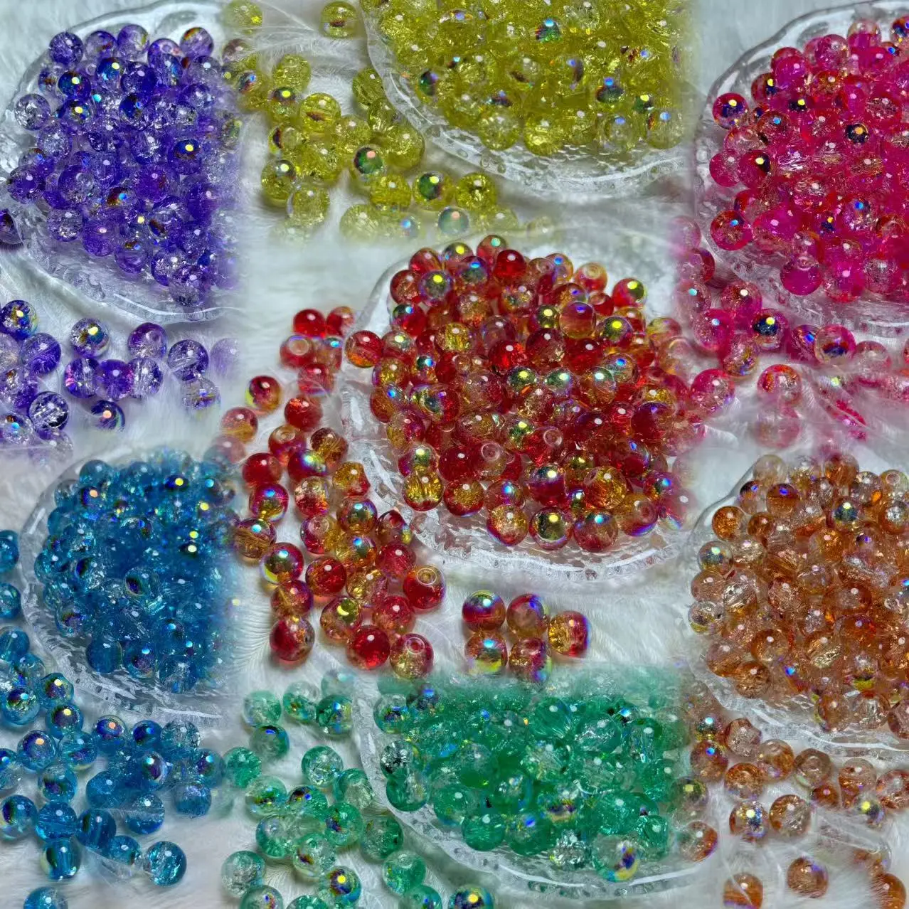 【AN1-23】8mm Electroplated Crackle Glass Beads 40ml