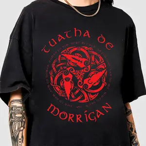 Tuatha De Morrigan T-shirt, Dark Celtic Symbol Graphic Tee, Raven Circle Mystic Shirt, Full Sizes, Full Colors, For Men, For Women