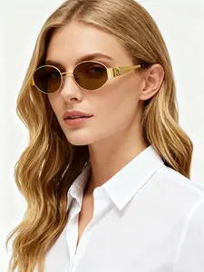 Luxury Gold Oval Frame Sunglasses, Vintage Design, Tortoiseshell Temple Details, High-Quality Fashion Sun Glasses for Global Shoppers, Trendy Vintage Sunglasses