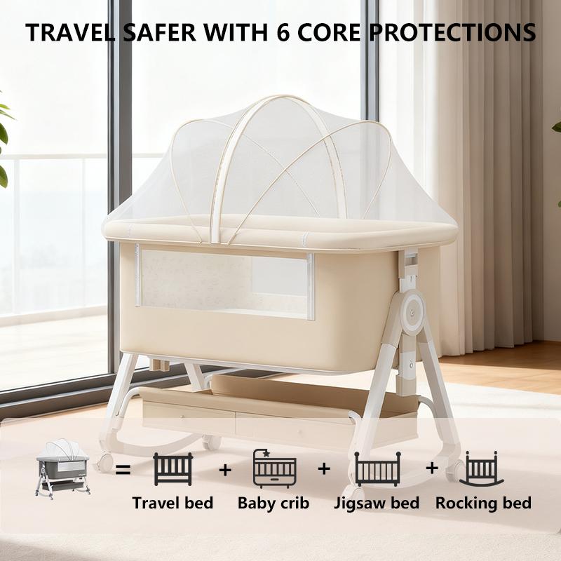 Minimalist 3 in 1 Baby Bassinet Bedside Sleeper for Newborn 0–6 Months, Adjustable Height Portable Bassinet with Wheels, Breathable Mesh & Mattress  cot  baby storage foldable crib