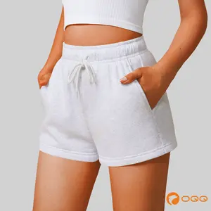 OQQ Women's Mini Fleece Shorts With Pockets Featuring Drawstring Adjustable Waistband Design With A Simple And Fashionable Style
