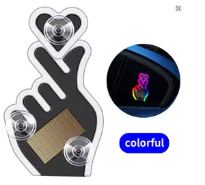 1PCS Car LED Solar Powered Heart-shaped Hand Gesture Atmosphere Light USB Charging Triangle Window Rear Window Neon Decoration