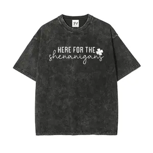 Unisex  Vintage "Here For The Shenanigans" Funny Irish Drinking Couples Washed T-Shirt   – St. Patrick’s Day  Tee