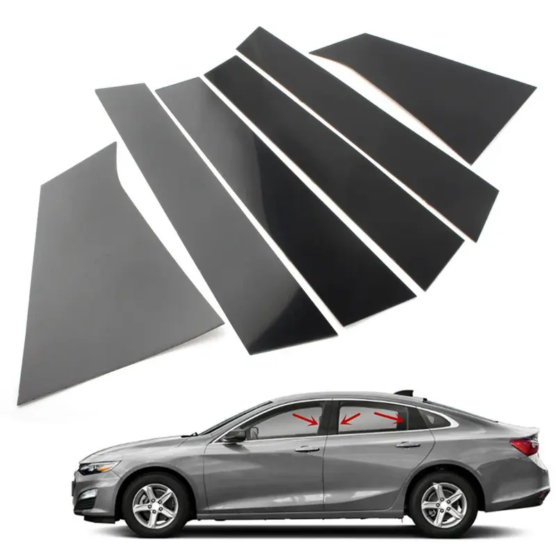 For Chevrolet Malibu 2016-2023, 6Pcs Gloss Black Car Door Trim Pillar Post Cover Decorative Sticker Car Decals Automotive Decals Vehicle Exterior Decoration Car Stickers Car Accessories