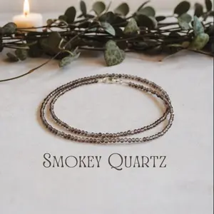 15+2 inches Natural Smoky Quartz Choker - 2mm Gemstone Faceted Beads Necklace Choker - Healing Necklace  for Men and Women