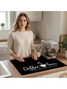 Fashionable Coffee Drip Mat Multi-functional Kitchen Countertop Mat High-quality Polyester Fiber Non-slip Rubber Base Fresh Daily Brewing Theme Large & Small Sizes Home Office Use Childrens Day