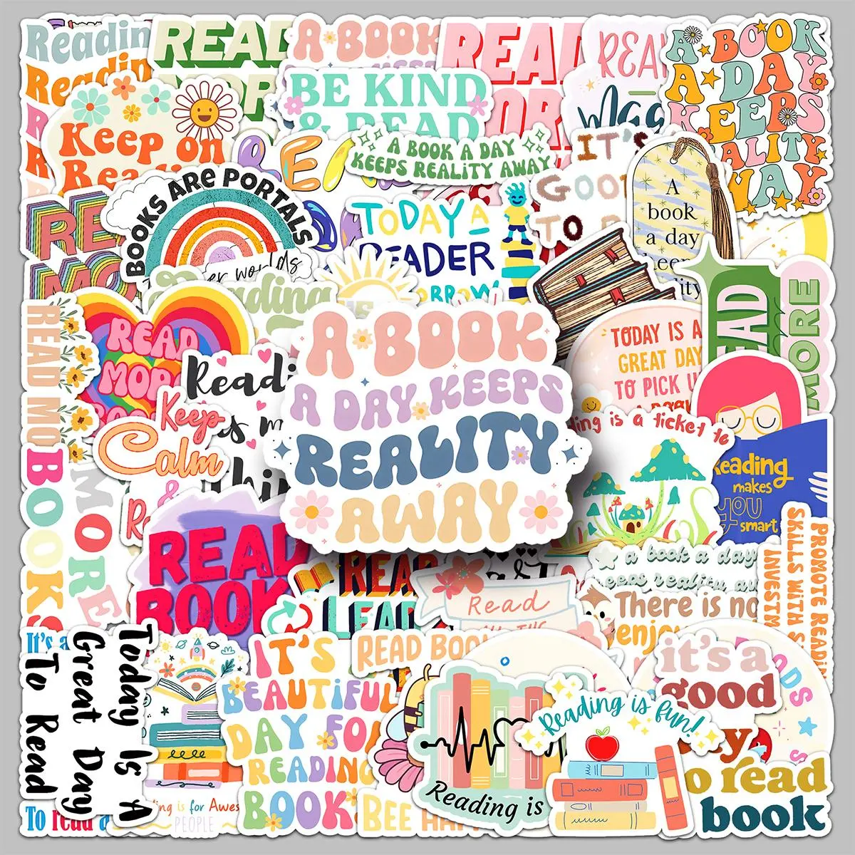 Reading More Book Themed Sticker (50pcs/set), Motivational Reading Sticker, Creative Decorative Sticker for Car Skateboard Refrigerator Water Bottle, Sticker for Cars, Decal for Cars, Car Stickers