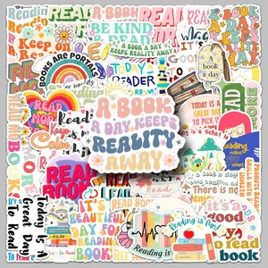 Reading More Book Themed Sticker (50pcs/set), Motivational Reading Sticker, Creative Decorative Sticker for Car Skateboard Refrigerator Water Bottle, Sticker for Cars