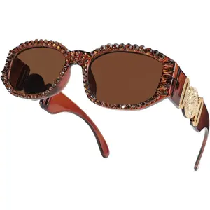 EyeconicFinds Chunky Rectangle 90s Sunglasses Men Women Crystal Sunglasses UV400 Sparkling Fahion Temple B2880