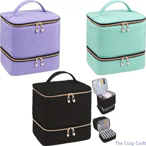 Large Capacity Makeup Bag, Double Layer Cosmetic Organizer Case, Portable Nail Polish Storage Bag with Handle, Travel Makeup Toiletry Bag, Lightweight Multi-Compartment Organizer for Travel, Salon, Home Use