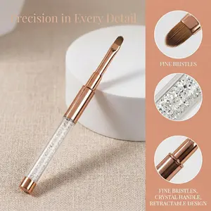 1Pc Oval Rose Gold UV Gel Nail Brush, Rhinestone Handle, Professional Nail Art Tool