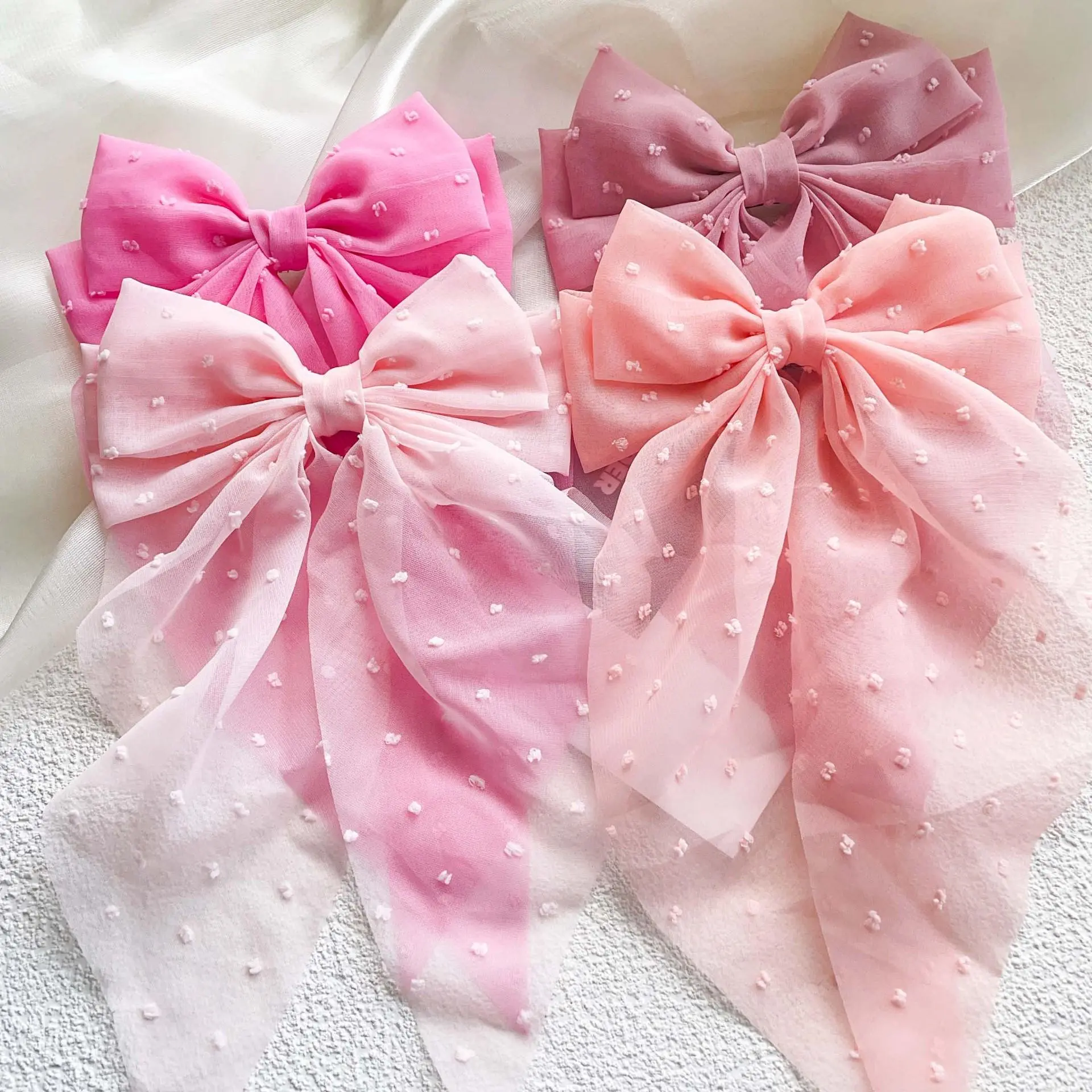 US-Fashion - Oversized Bow Headband Hair Clip For Women Fashion Simple Solid Satin Spring Clip Ponytail Bow Party Gift
