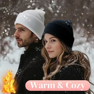 Womens Satin Lined Knit Beanie Hat - Warm Silk Lined Winter Cap for Men & Women, Slouchy Cuffed Unisex Skull Cap, Keeps Hair Smooth & Stylish