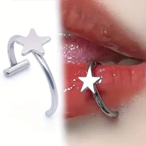 16G Star Top Lip Piercing Jewelry - Curved Labret Stud, Unique Star Shaped Piercing for Lip & Medusa