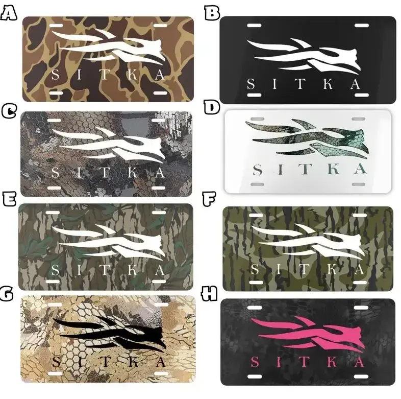 [HUNTING] SITKA'S Logo Camo License Plate, Aluminum 12x6 Front Car Tag, Hunting Truck Decor