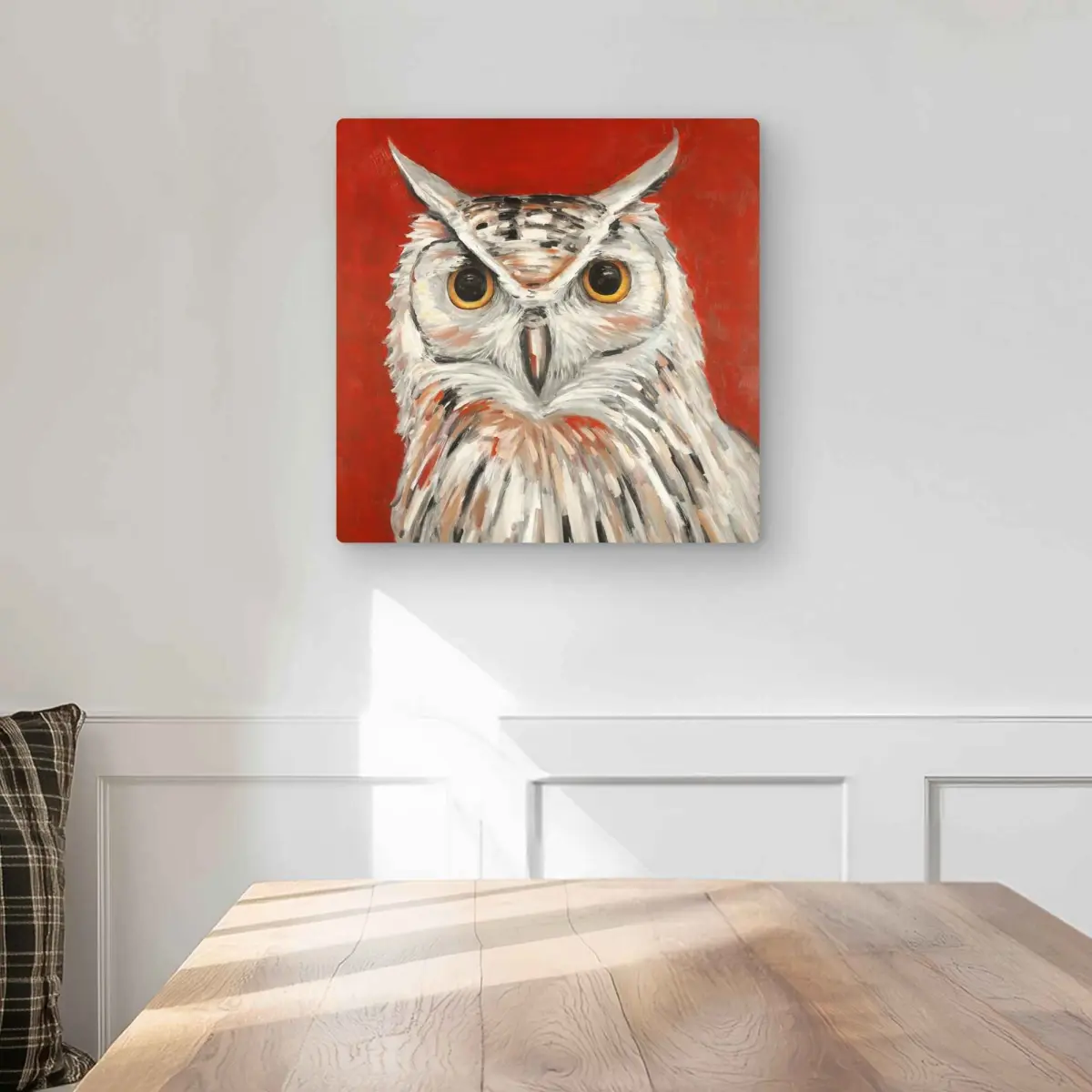 212 MAIN C1MP1616DDB5LU 16x16 in. Contemporary Colorful Eagle Owl Aluminium Artistic Metal Print Artwork - Red Wall Decor for Home, Room Decoration