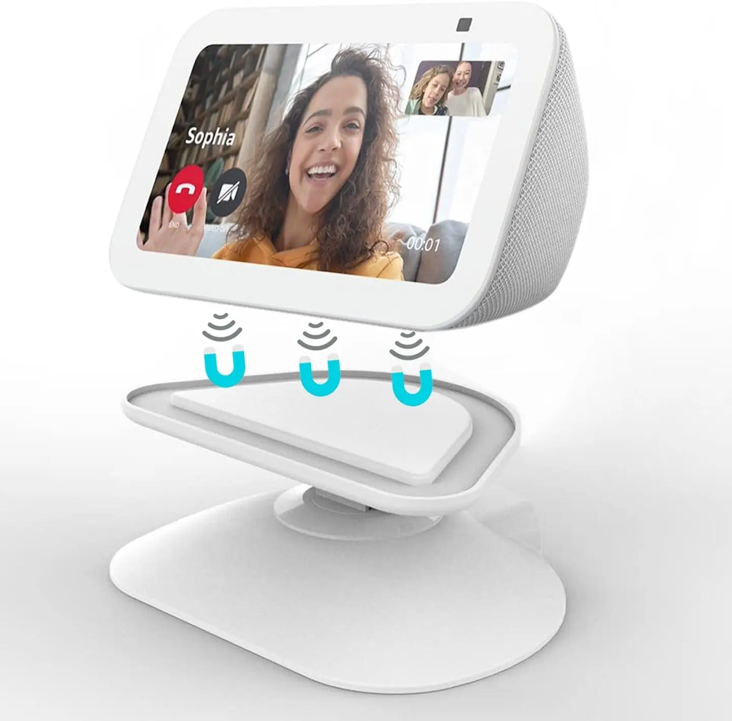 Adjustable Stand for Echo Show 5 (3rd Gen) Tilt + Swivel Stand Multi Angle Rotation  Anti-Slip Base for Show 5,Rotatable  Around Compatible with Mobile Phones (White)
