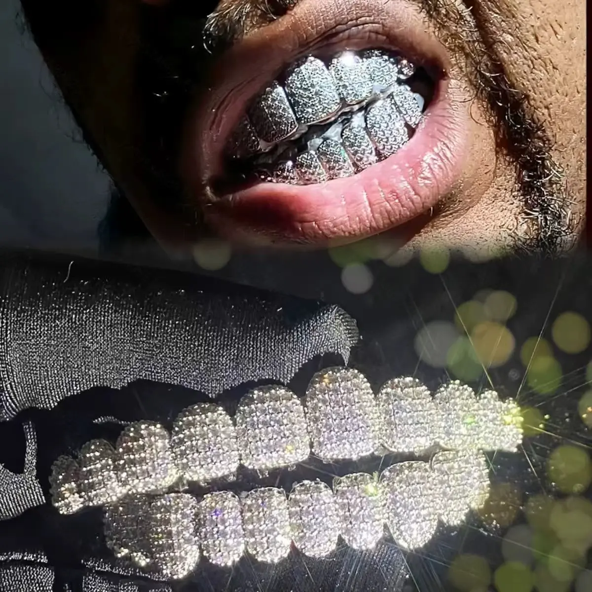 GLADEEX Flawless Honeycomb 8A Diamond Grillz – Unisex Hiphop Accessory for Men & Women, High Quality 8A Boys&Hood Set glow rap icon accessory
