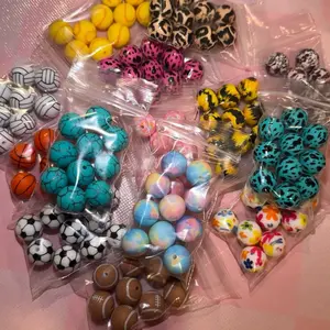 [CLEARANCE] 15mm Printed Silicone Beads, (5x) 10 Piece Packs, Mixed Designs